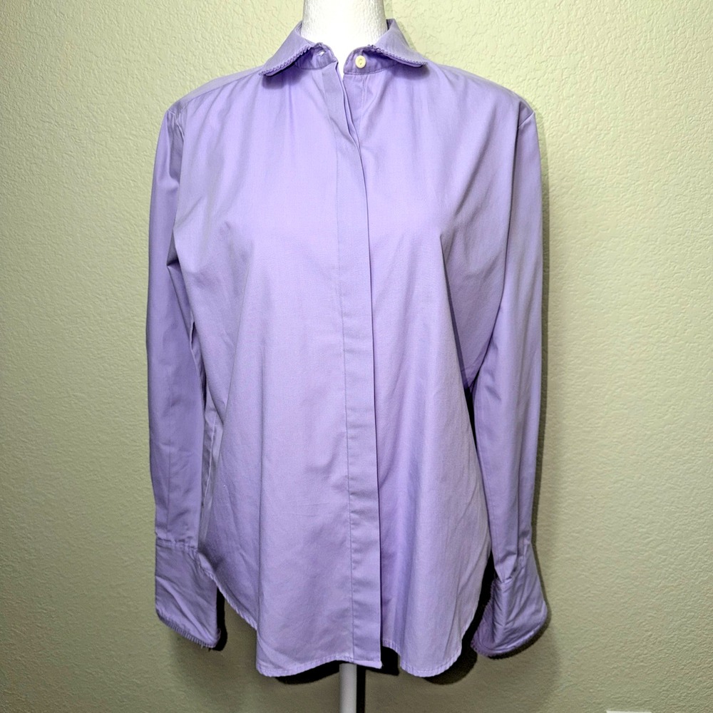 James Cox Vintage 80s Blouse L Lavender Ruffle Cuff Shirt For Cufflinks Career